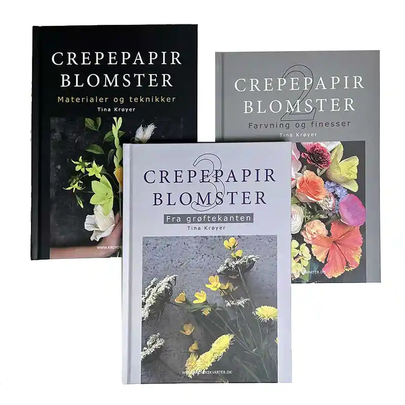 3 bøger crepepapirblomster